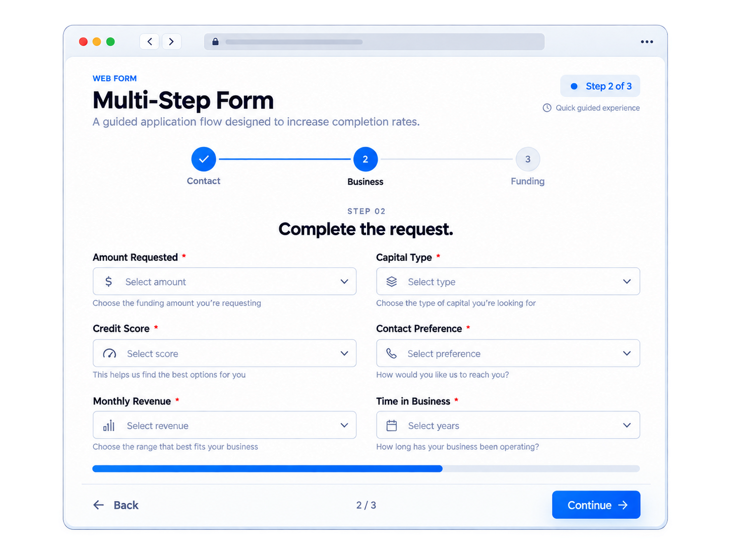 Multi-step business web form